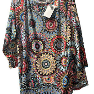 Honeyme Blue and Orange Graphic Blouse Relaxed Fit